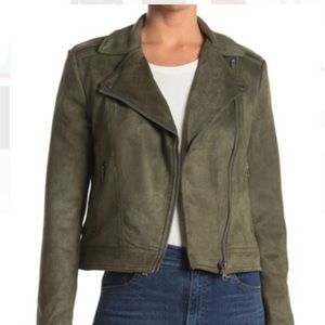 Olive Green Suede Moto Jacket with Gunmetal Hardware
